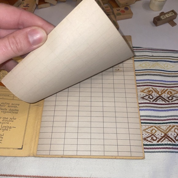 Antique Japanese Mah Jong Game 1920s Wood Tiles Bovine Dice Discs And Sticks - Picture 8 of 16